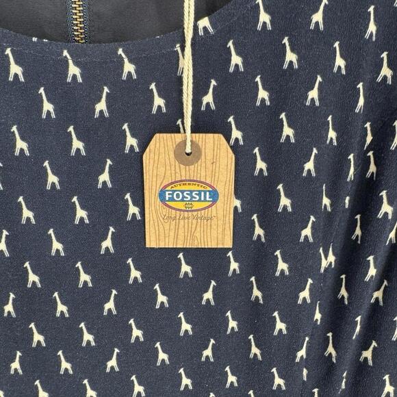Fossil dress womens medium M navy blue giraffe zoo safai summer spring modest - Picture 2 of 6